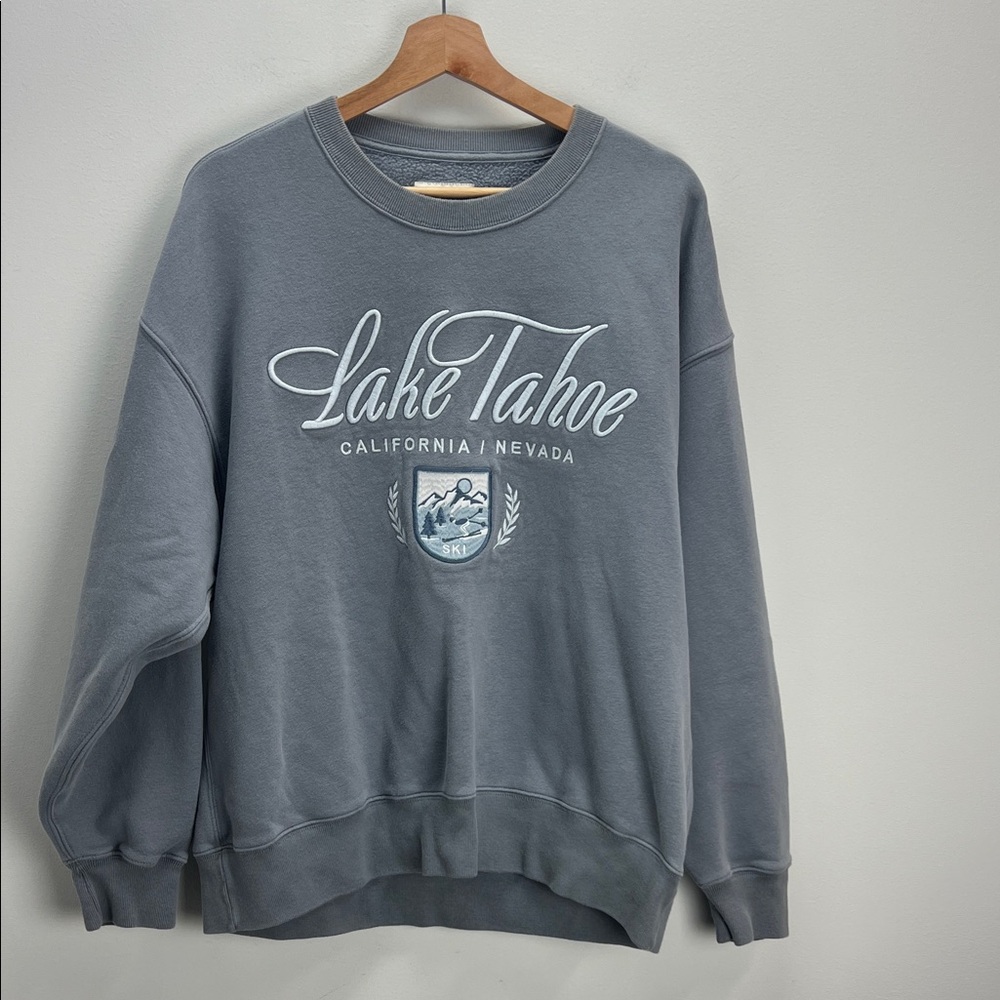 Abercrombie & Fitch Lake Tahoe Embroidered Fleece Crewneck Sweatshirt Gray Large